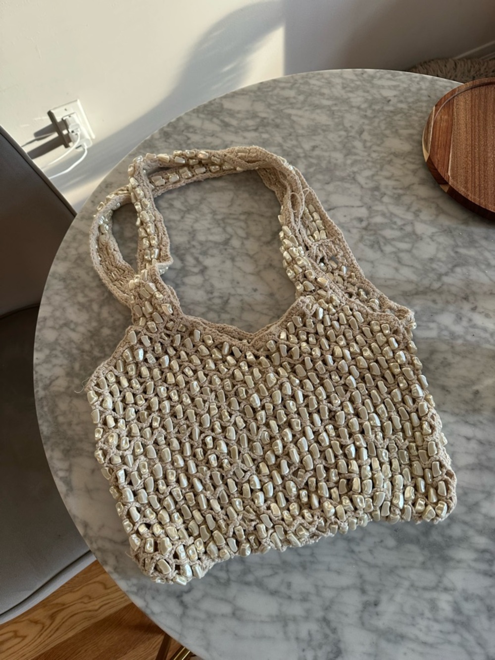 Zara Cream Beaded Crochet Shoulder Bag